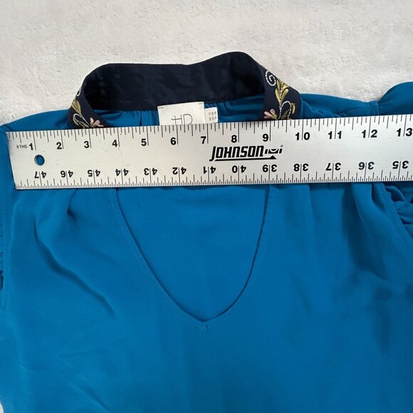 Anthropologie HD In Paris Womens Flutter Sleeve Embroidered Collar Blue Top 6 - Picture 5 of 7